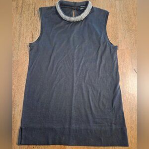 Club Monaco Black Top with Rhinestone Collar